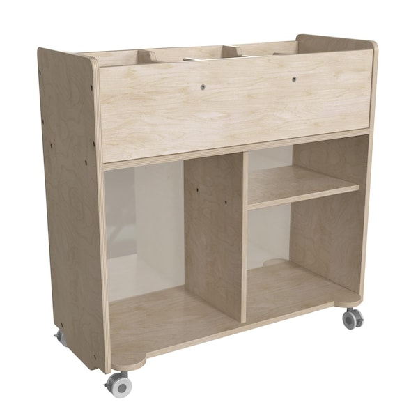 Flash Furniture Bright Beginnings Commercial Double Sided Space Saving Wooden Mobile Storage Cart with Clear Back, Locking Casters and 6 Storage Compartments, Natural MK-KE24268-GG - main